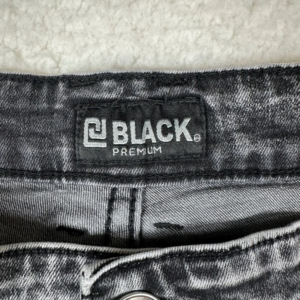 Black Premium Moto Skinny Flex Jeans Men 34x32 Acid Wash Biker Ribbed Streetwear
